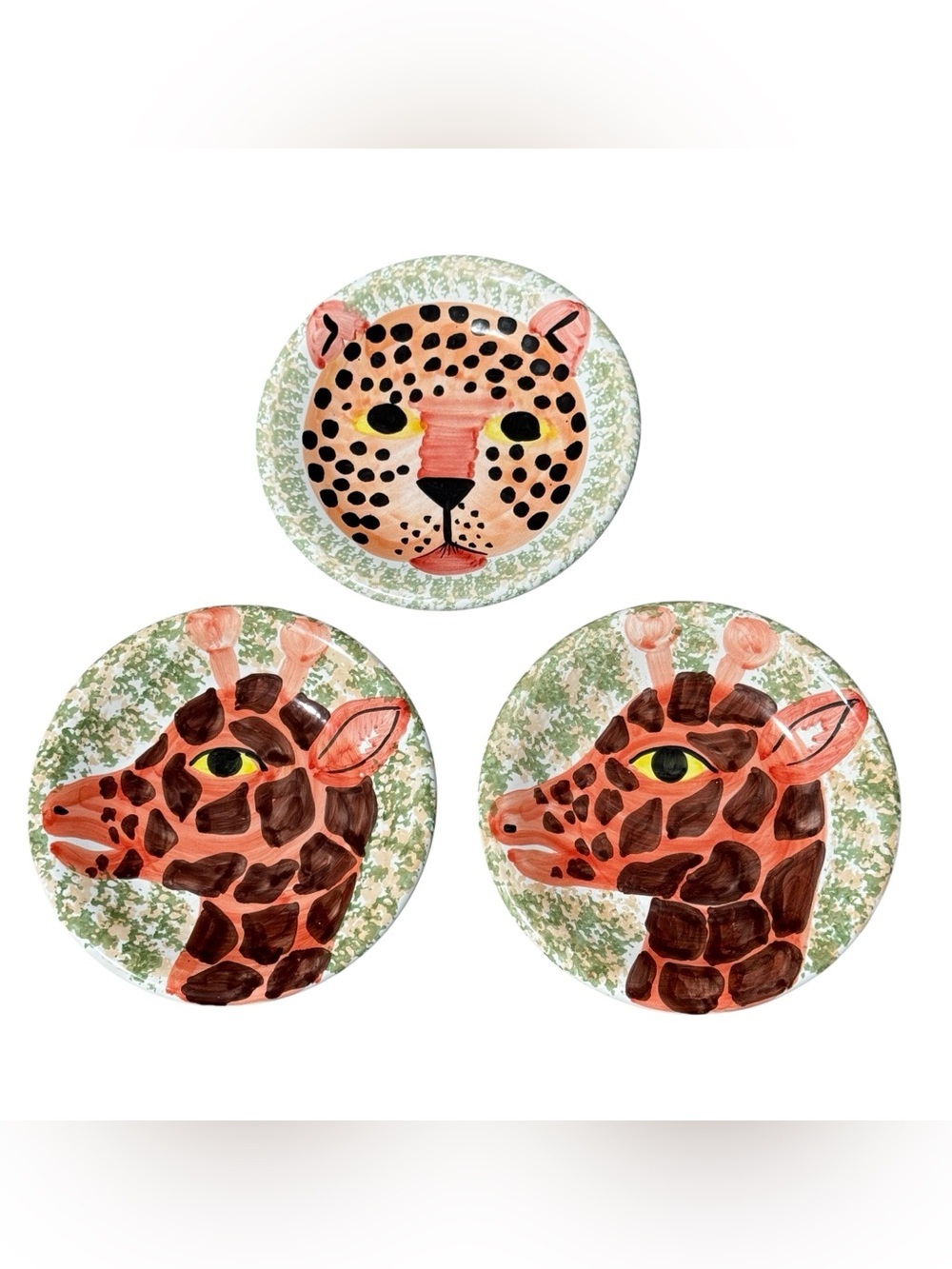 VTG Bellini Italy Safari Animal Plates Set Giraffe Leopard Hand Painted Jungle